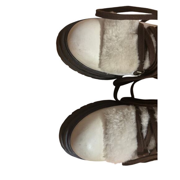 Kurt Geiger London White/Cream Fur Brown Laces Booties - Size 40 EU ~ Women’s 9 - Picture 6 of 11